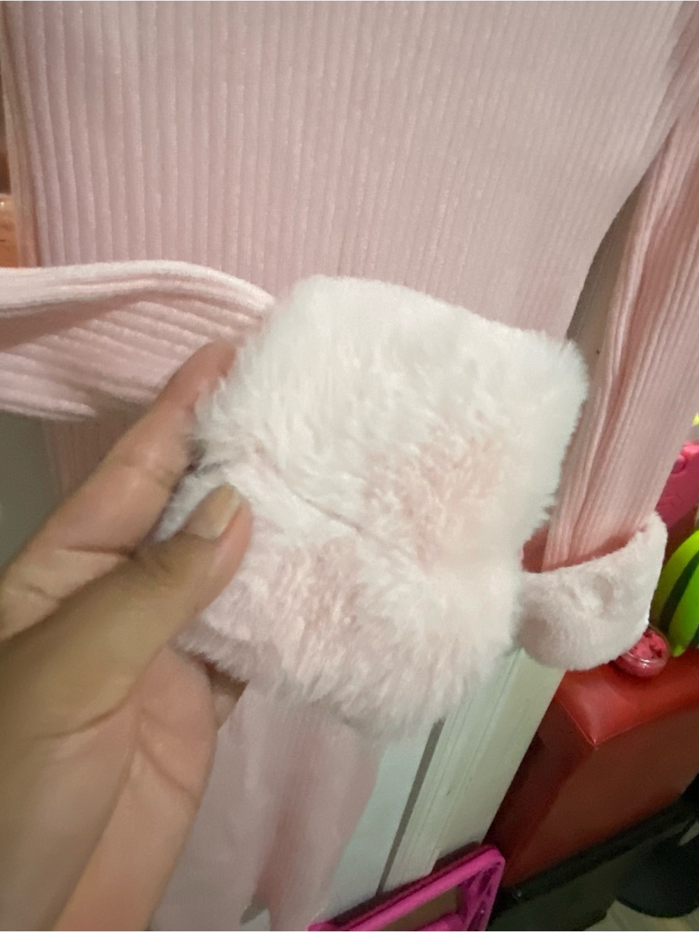 Almost Famous Pink Ribbed Knit Top with Faux Fur Trim - Picture 4 of 5